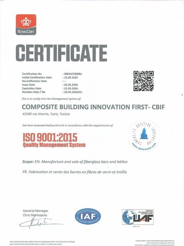 ISO 9001:2015 certificate issued by RoyalCert
